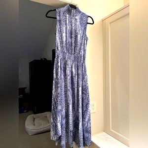 Beautiful blue smock waist snakeskin print high low dress